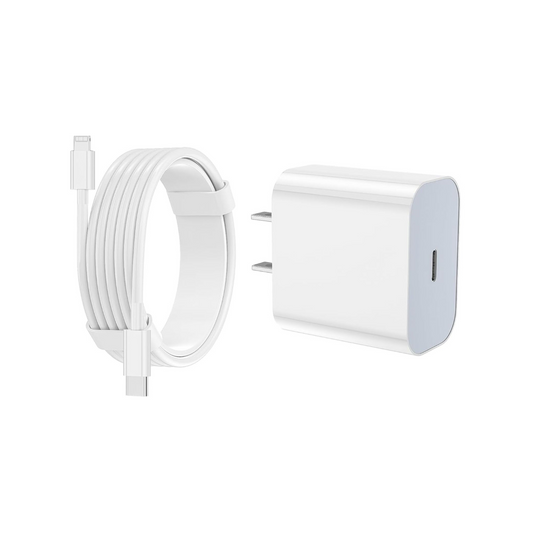 COMBO Cargador 20W Patas Rectas + Cable USB-C a Lightning 1M